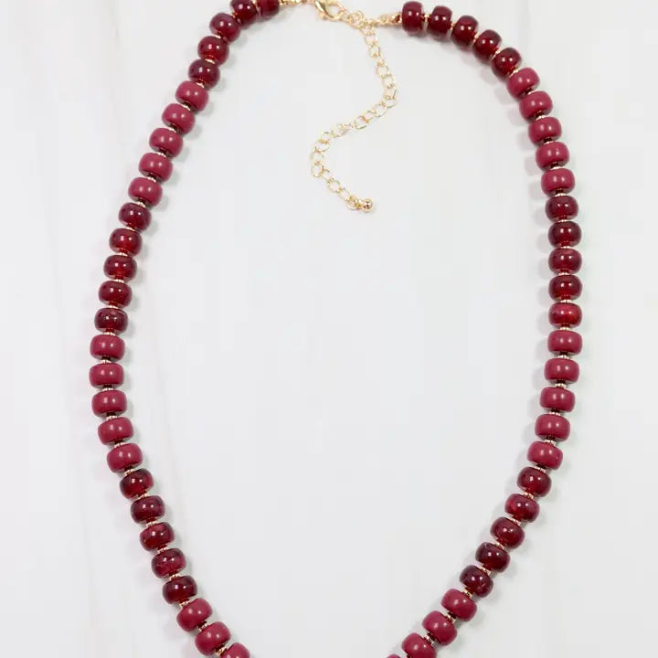Tiara Beaded Toggle Necklace Burgundy