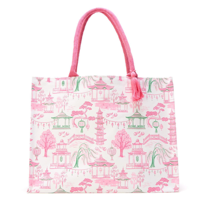 Mahjong Block Print Pink Tote Bag
