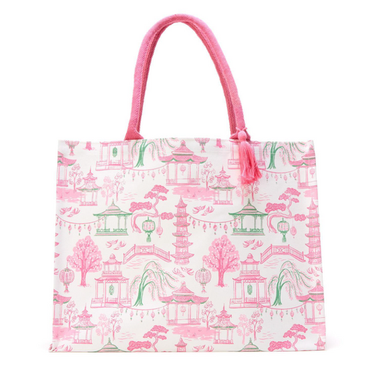 Mahjong Block Print Pink Tote Bag