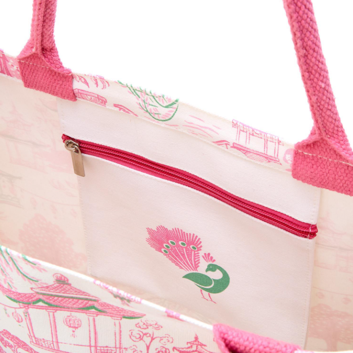 Mahjong Block Print Pink Tote Bag