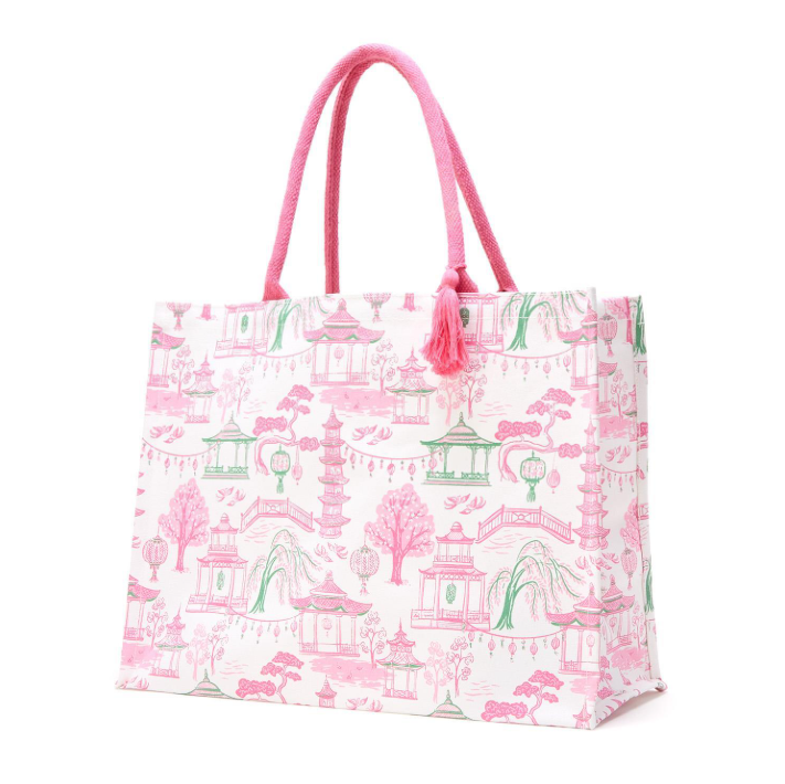 Mahjong Block Print Pink Tote Bag