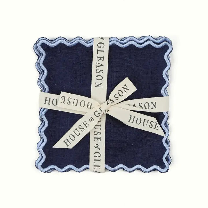 Navy Linen Square Cocktail Napkins - Set of 4