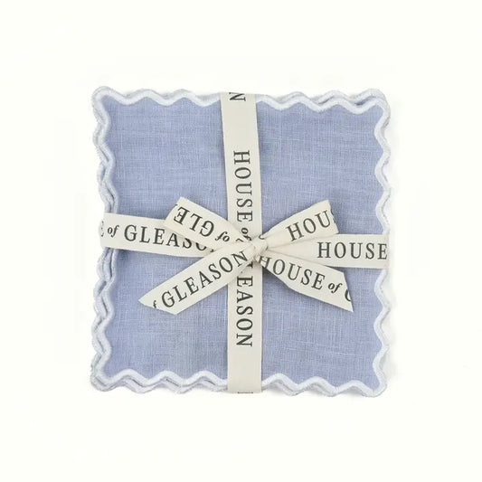 Powder Blue Linen Square Cocktail Napkins - Set of 4